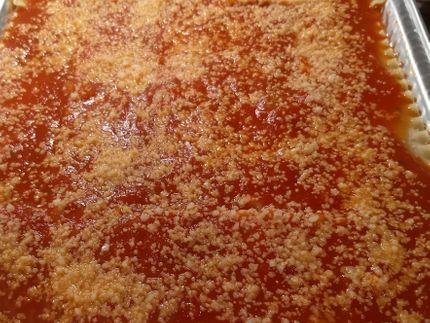 Lasagna just about to go into the oven.