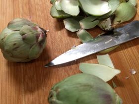 Cleaning the artichokes