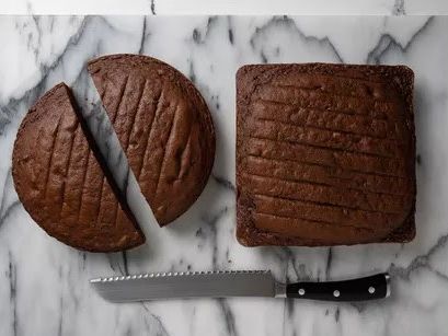 Cut round cake inhalf